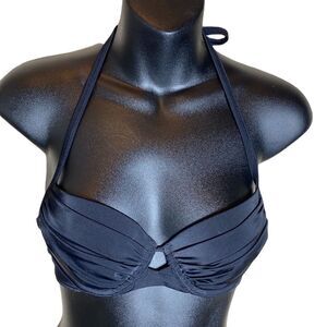 Victoria’s Secret 32B black halter bikini top keyhole cutout underwire